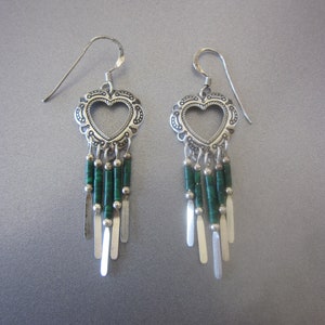 Sterling Silver Heart Dangle Earrings Malachite image 2