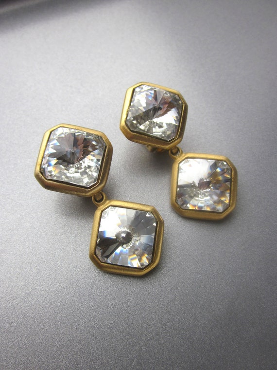 Vintage Rivoli Crystal Earrings Clip On - image 2
