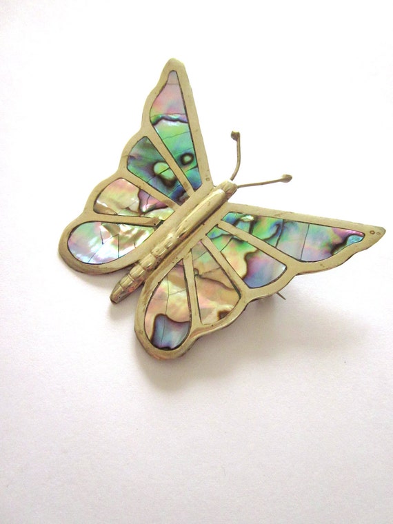 Vintage Sterling Abalone Butterfly Brooch