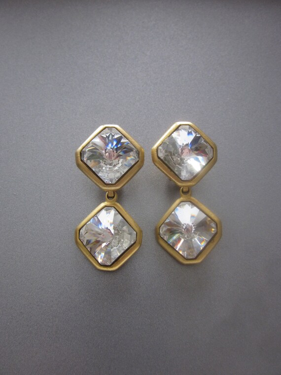 Vintage Rivoli Crystal Earrings Clip On - image 1