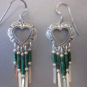 Sterling Silver Heart Dangle Earrings Malachite image 3