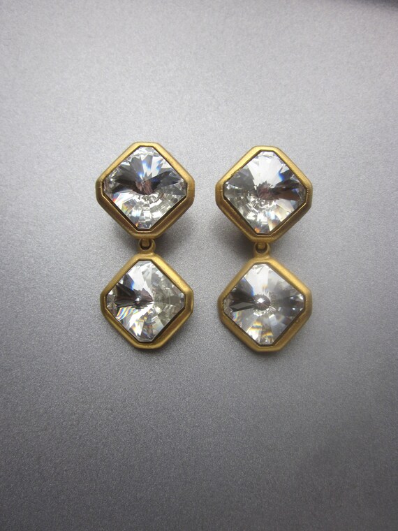 Vintage Rivoli Crystal Earrings Clip On - image 3