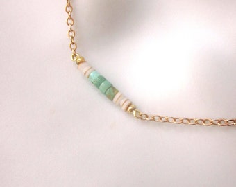 Minimalist Turquoise and Shell Gold Necklace