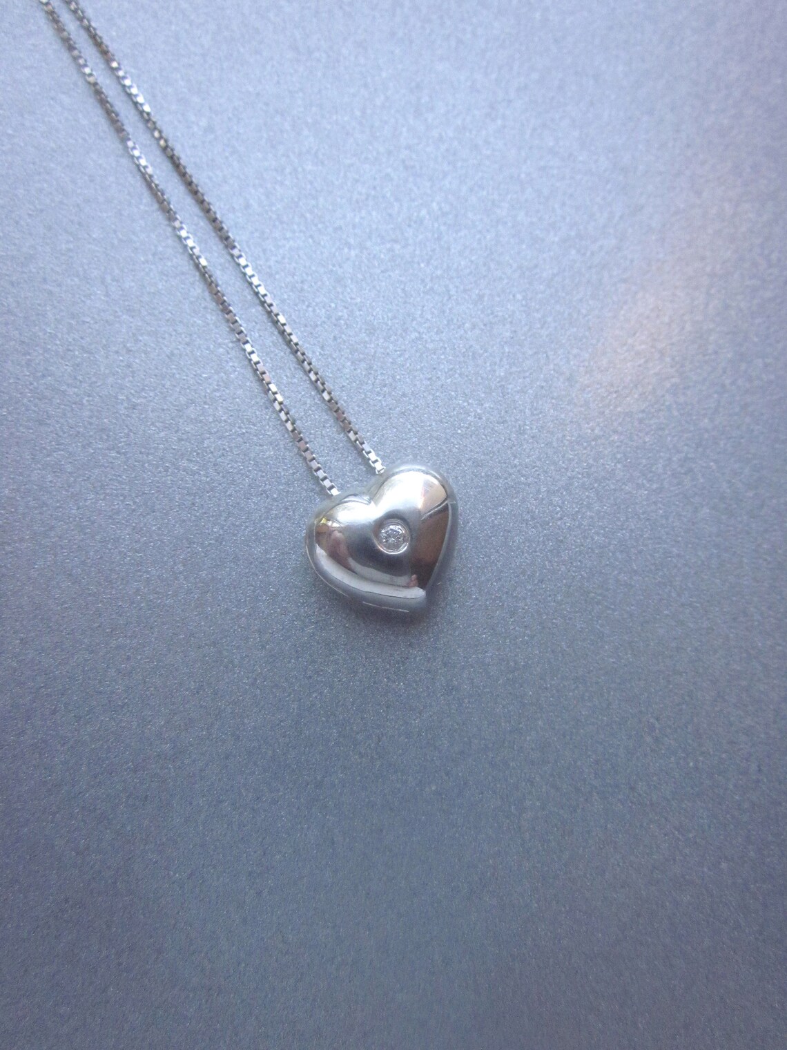 14kt White Gold Heart with Diamond 14kt Chain | Etsy