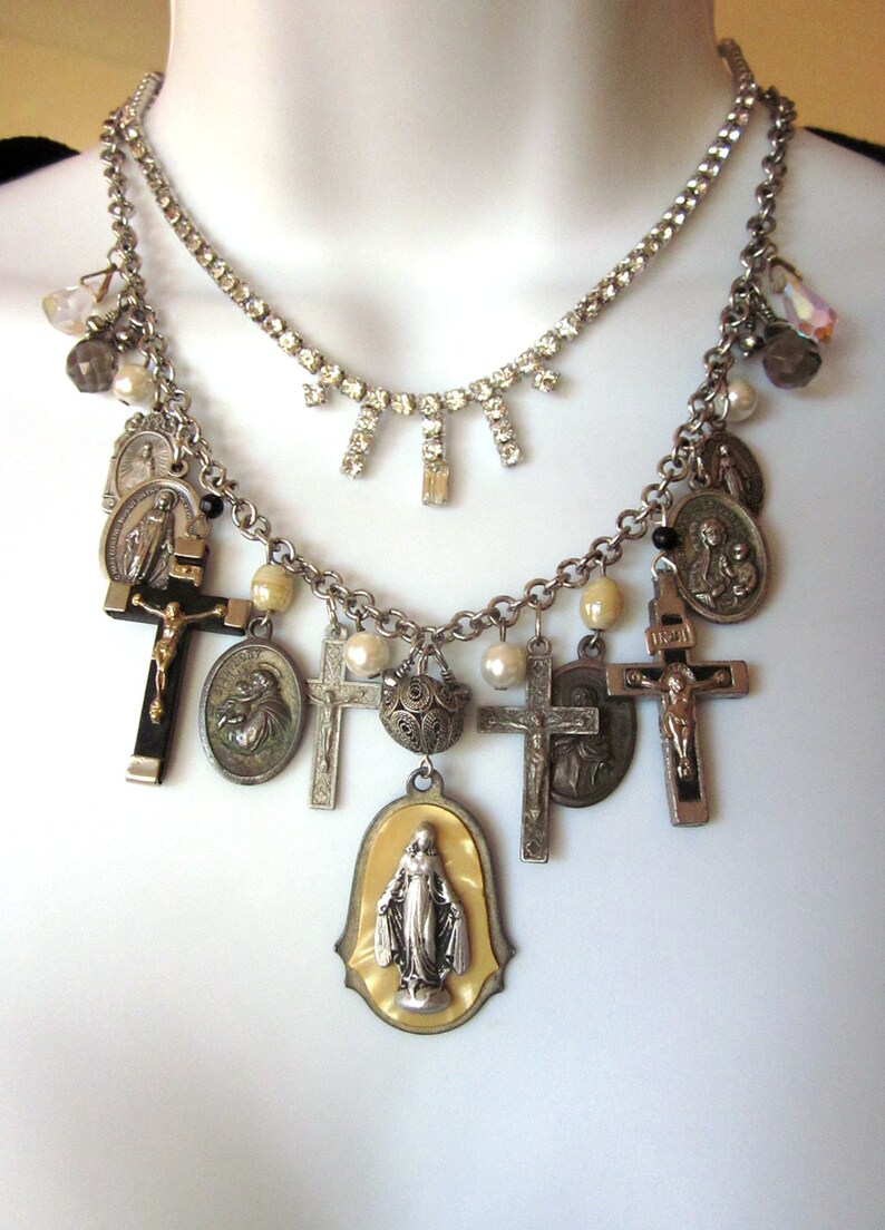 SOLD to Cindy Statement Necklace Religious Assemblage Charm Etsy