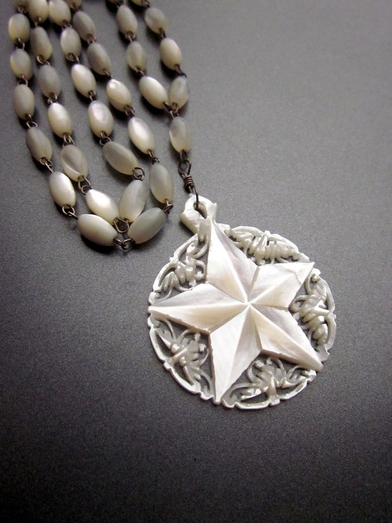 Vintage Mother of Pearl Carved Necklace