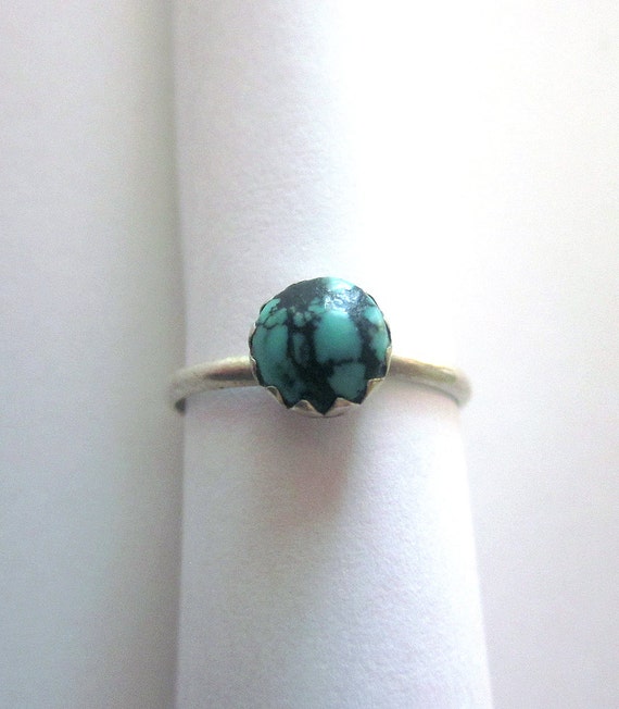 Sterling Turquoise Ring Spider Web Natural Turquo… - image 2