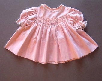 Vintage Pink Smocked Baby Dress Lace Shirt Handmade