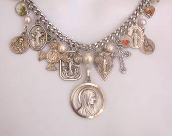 Religious Charm Assemblage Necklace