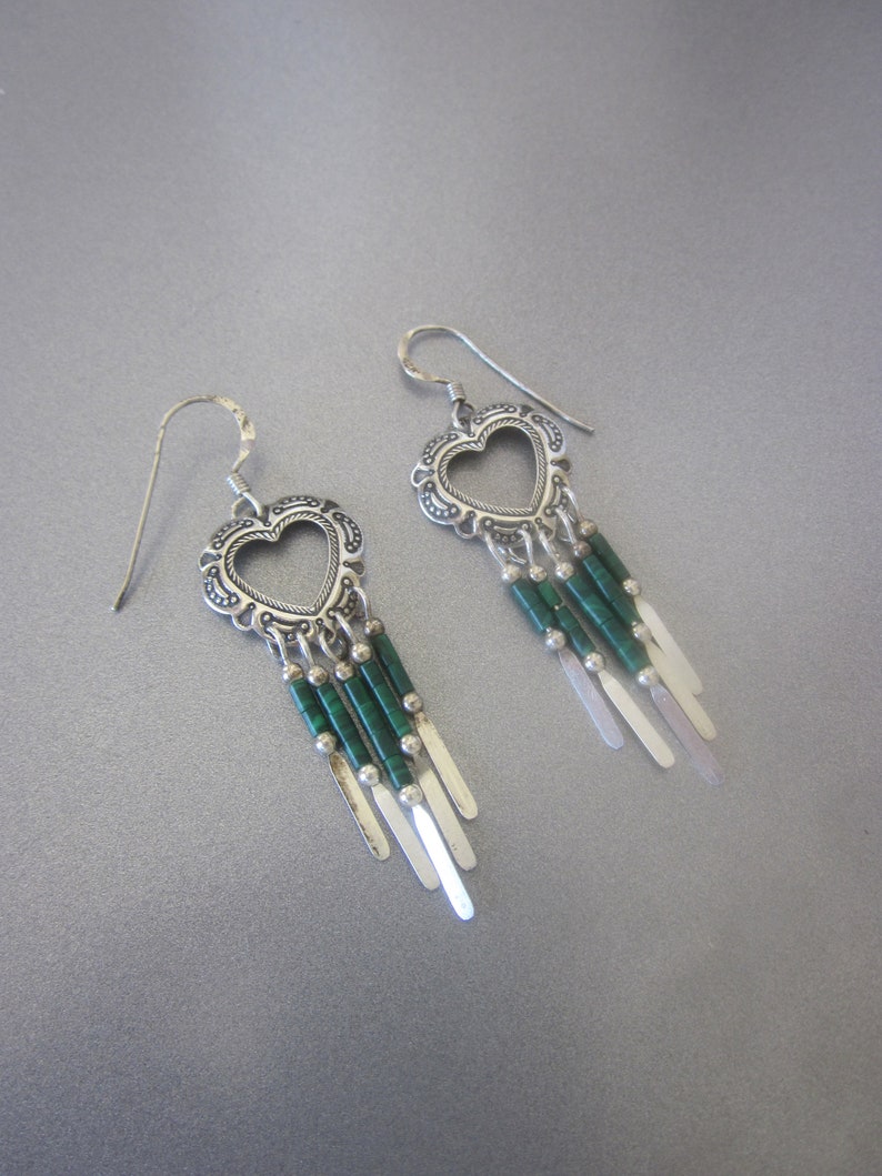 Sterling Silver Heart Dangle Earrings Malachite image 5