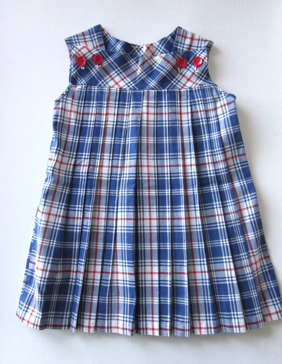 Girls Vintage Plaid Pleated Jumper Dress Handmade… - image 3