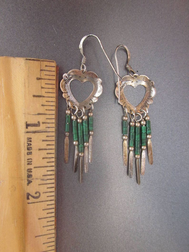 Sterling Silver Heart Dangle Earrings Malachite image 6