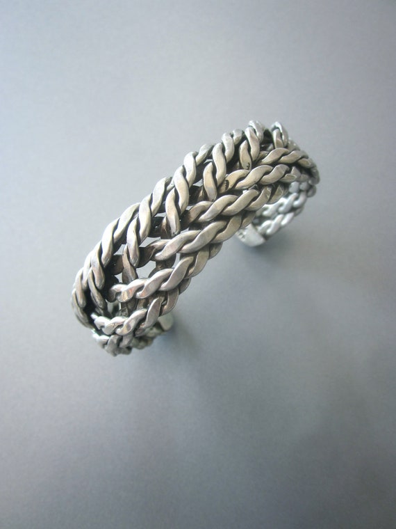 Sterling Silver Vintage Cuff Bracelet Unisex Ster… - image 2