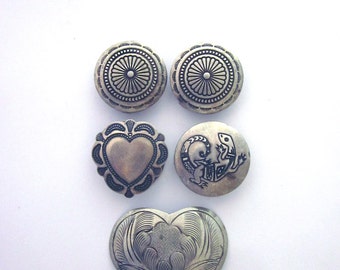 Sterling Silver Button Covers Heart Button Cover Lizard Native American Mixed Lot Buttons