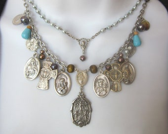 Religious Charm Assemblage Necklace