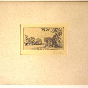 Antique Signed Copper Etching Paris Landscape