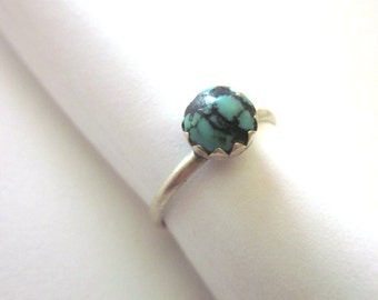 Sterling Turquoise Ring Spider Web Natural Turquoise