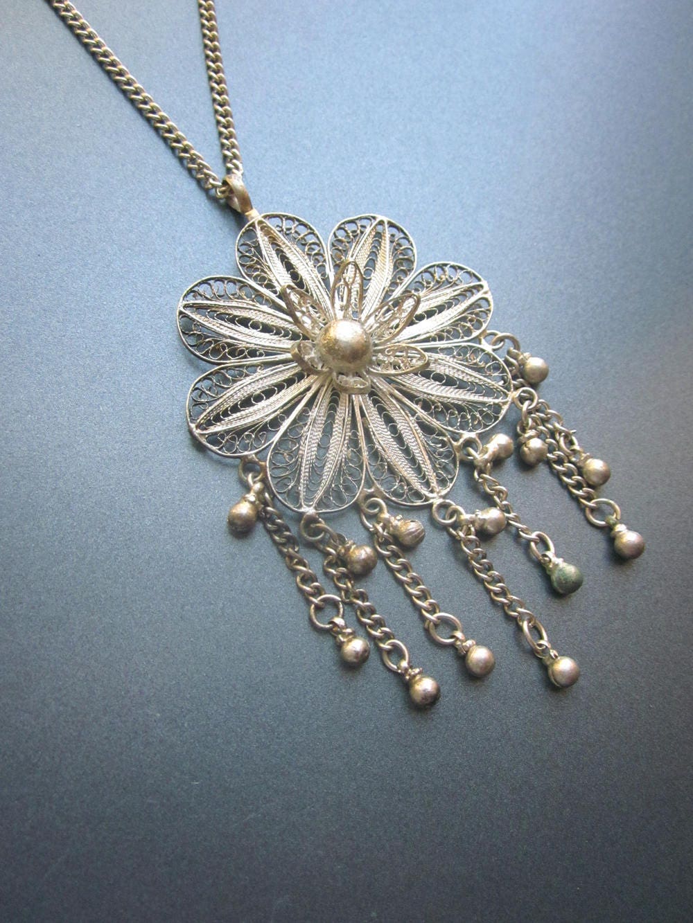 Cannetille Sterling Silver Filigree Vintage Necklace Floral | Etsy