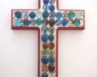 Assemblage Wood Cross Folk Art Religious Assemblage
