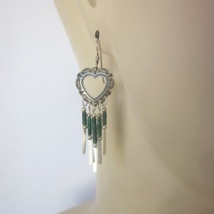 Sterling Silver Heart Dangle Earrings Malachite image 4