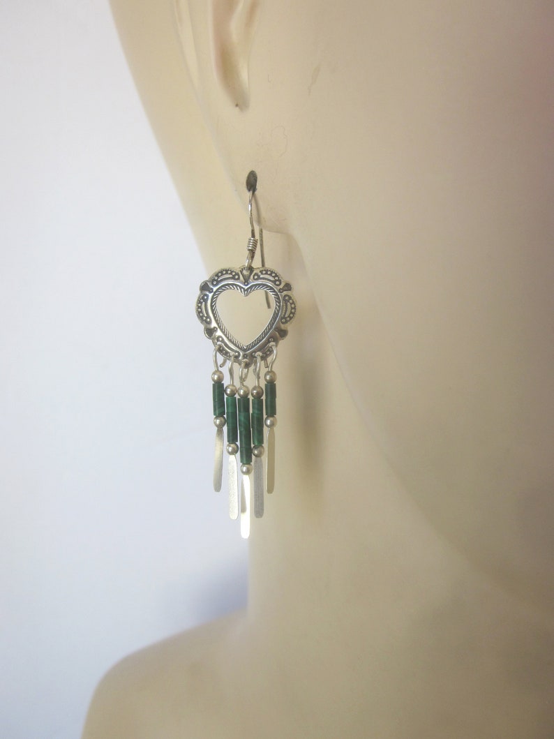 Sterling Silver Heart Dangle Earrings Malachite image 4