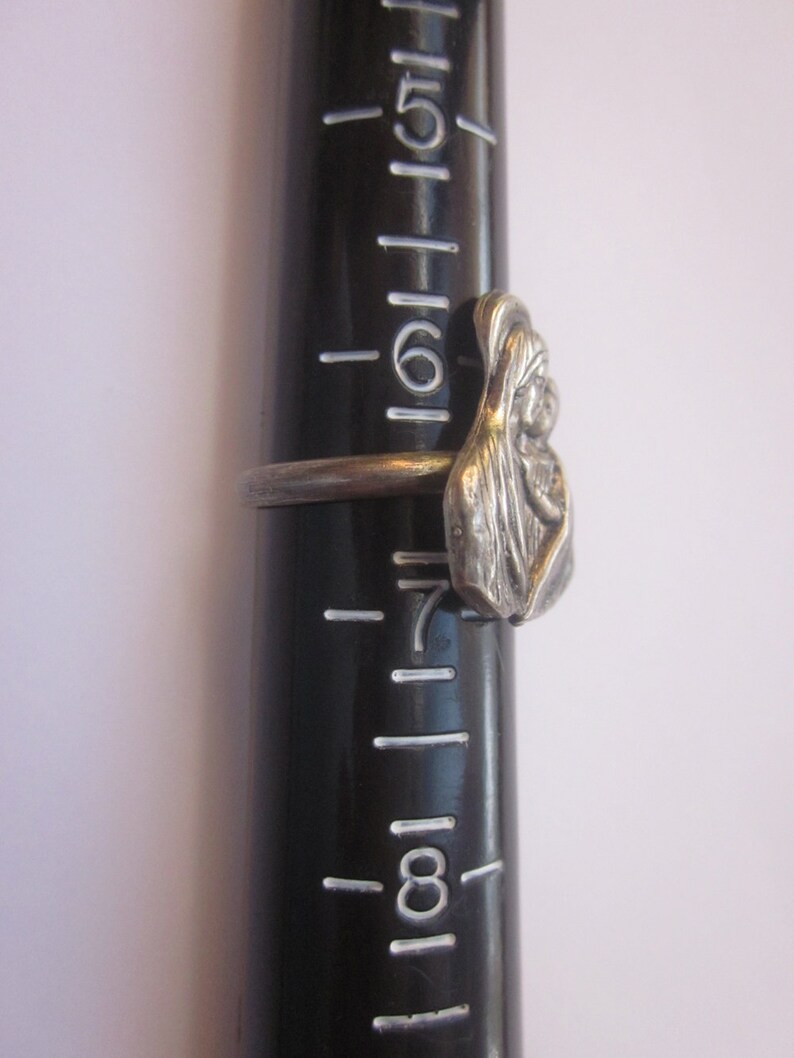 Vintage Religious Ring Mary and Child Adjustable Ring Band