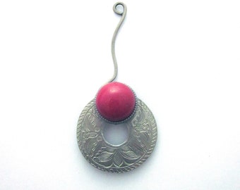 Vintage Silver Pendant Red Stone