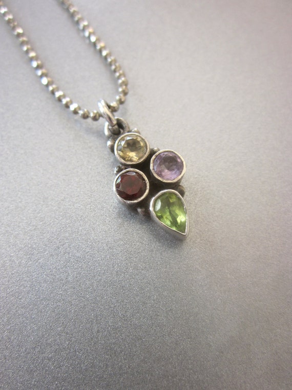 Vintage Necklace-EB1835 Multi Color Gemstone Sterling Silver Bezel Set Necklace Vintage Necklace-EB1835 Multi Color Gemstone Sterling Silver Bezel Set Necklace