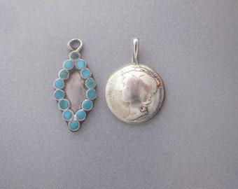 Vintage Silver Charms Lot Turquoise Pendant