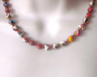 Millefiori Beaded Vintage Necklace Murano Glass Beads