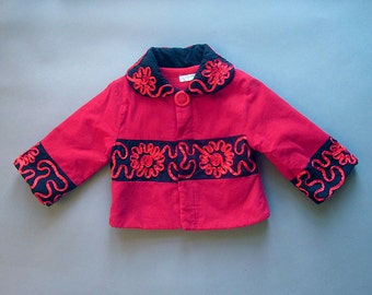 Vintage Red Corduroy Girls Coat Asian Style Jacket Kimono