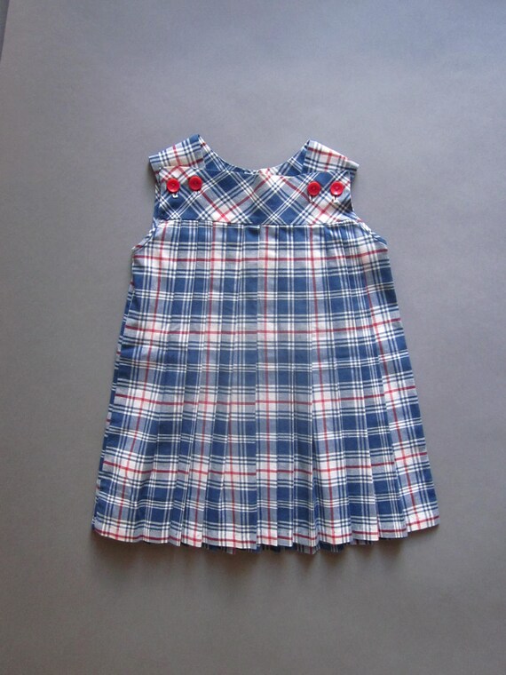 Girls Vintage Plaid Pleated Jumper Dress Handmade… - image 1