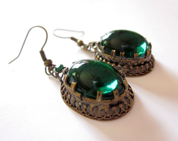Emerald Green Vintage Earrings Etsy