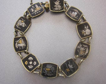 Vintage Japanese Komai Shakudo Damascene Bracelet