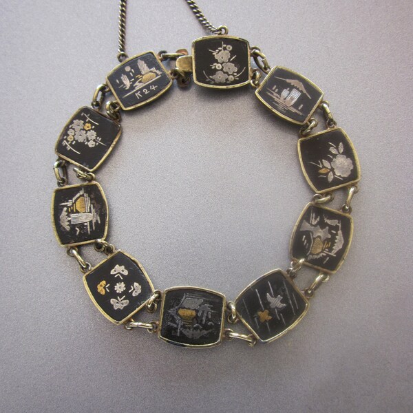 Vintage Japanese Komai Shakudo Damascene Bracelet