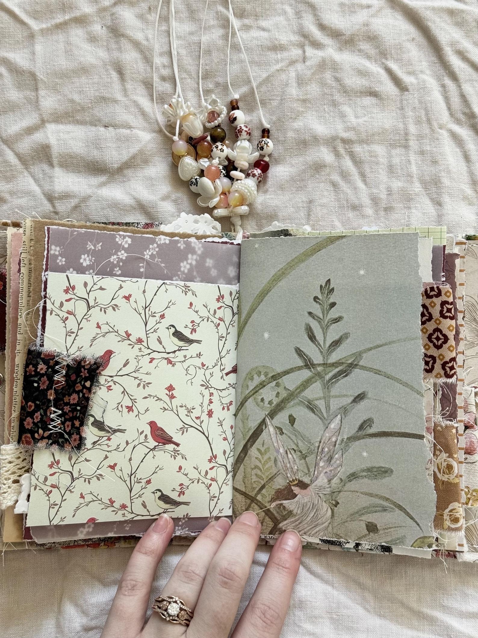 Handmade Mini Fabric Junk Journal – Vintage-inspired, Beaded Spine ...