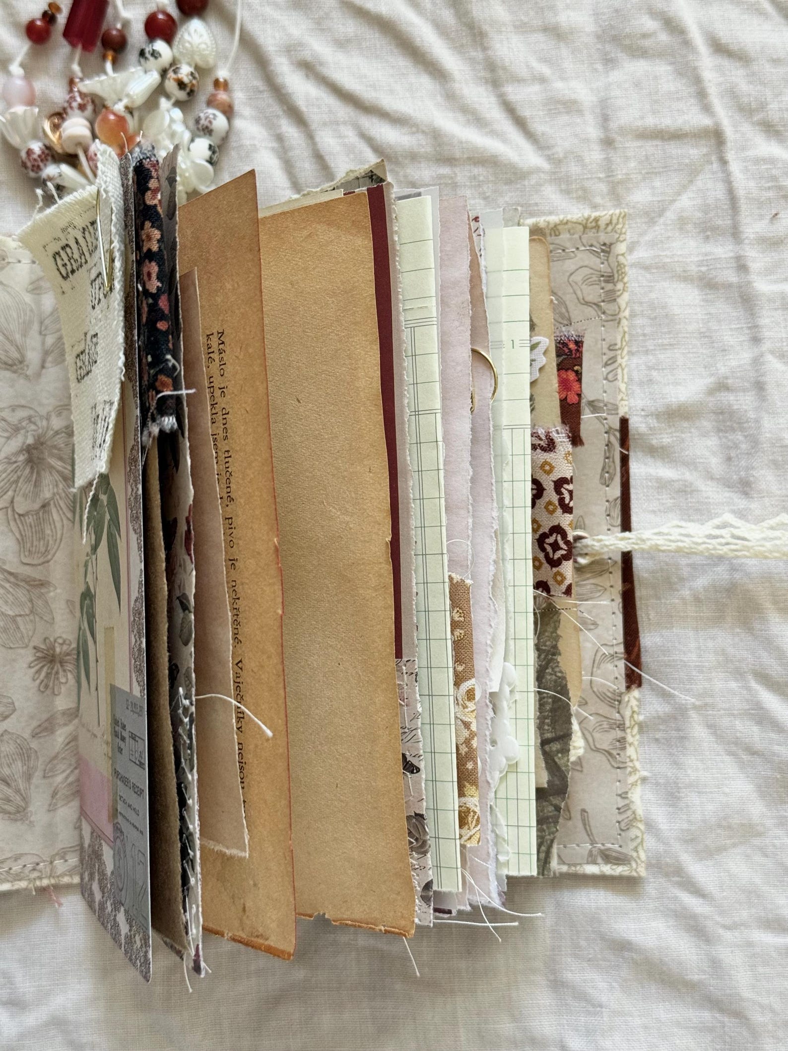 Handmade Mini Fabric Junk Journal – Vintage-inspired, Beaded Spine ...
