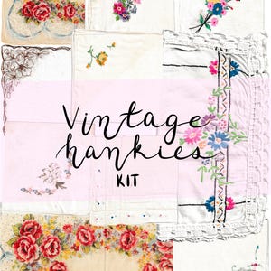 DIGITAL vintage hankie printables - pack of 18, embroidered hankies, linens, handkerchief printables, junk journal ephemera