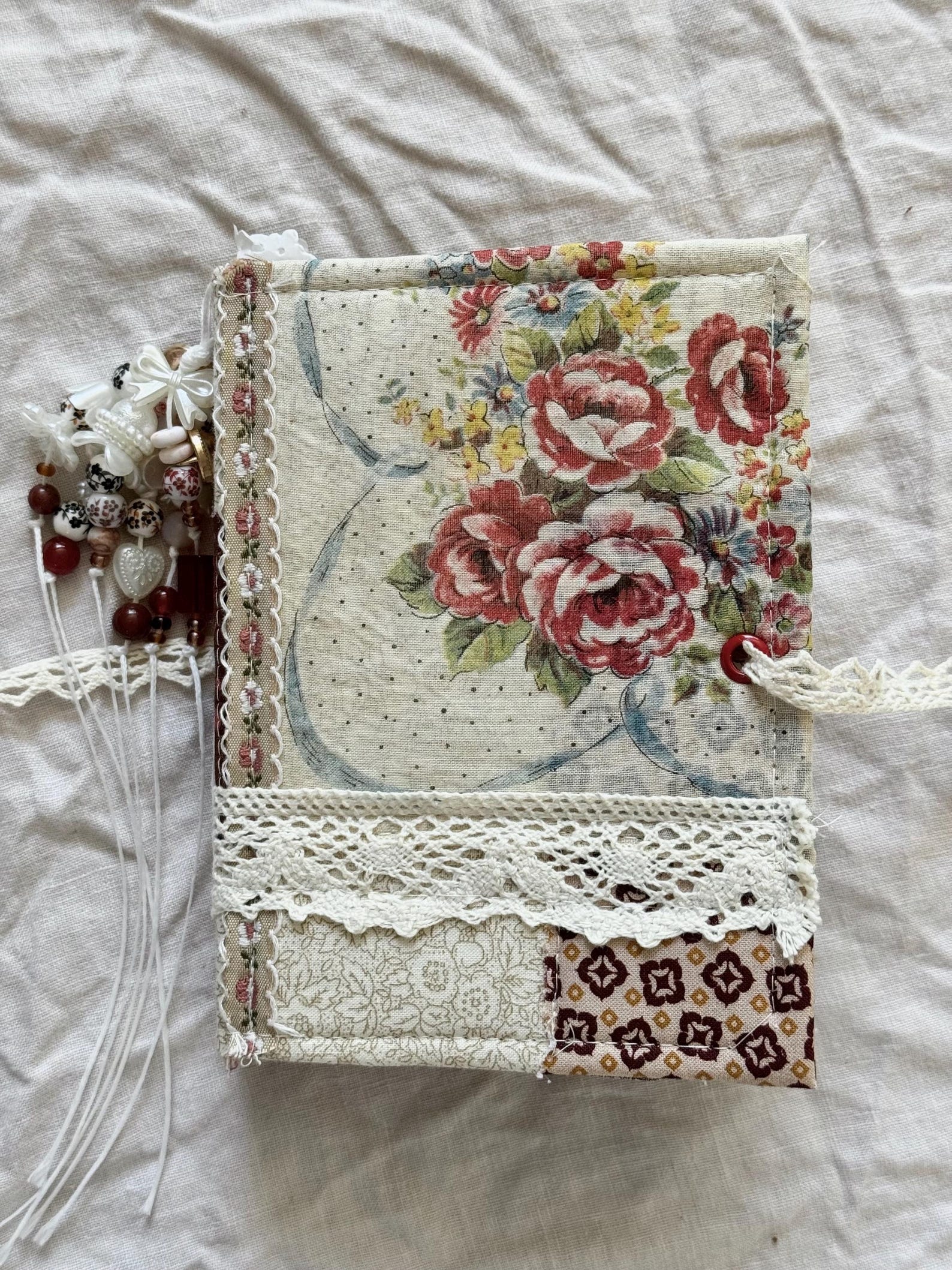 Handmade Mini Fabric Junk Journal – Vintage-inspired, Beaded Spine ...