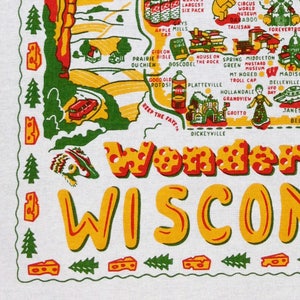 Wisconsin Dish Towel, Wonders of Wisconsin Tea Towel, WI Map Cotton Kitchen Towel