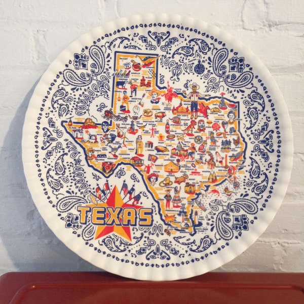 Texas Platter, 16" round melamine platter, TX Map Serving Platter, Texas Tray