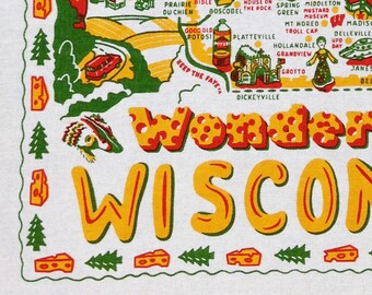 Wonders of Wisconsin Tea Towel: Silkscreened Cotton Kitchen Towel