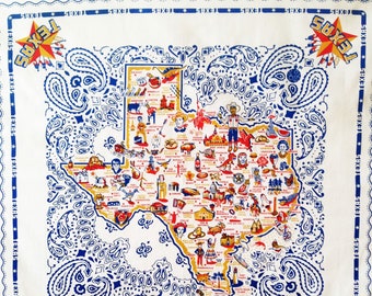 Texas Tablecloth, 52" x 52" Square, 100% Cotton Texas Map Tablecloth