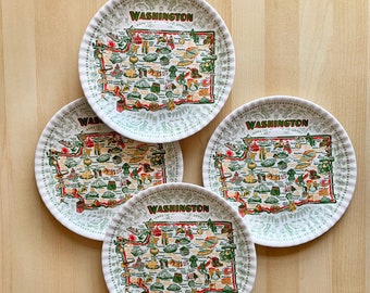 Washington State Plates, 9" Melamine Plates - Set of 4, Washington Map Dinner Plates