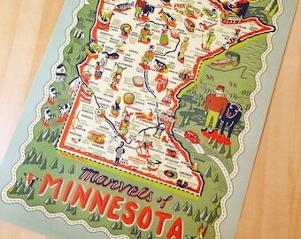 Minnesota Poster, Marvels of Minnesota Poster, Minnesota Map Poster