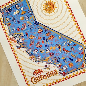 Impression de carte de la Californie, 16 x 20 po, affiche artistique de carte de la Californie par Faye Passow