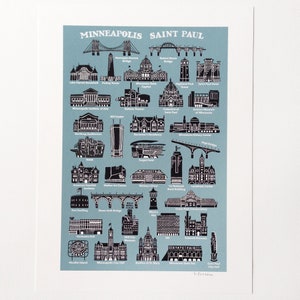 Twin Cities Print, Minneapolis/St. Paul Ink Jet Print, Landmarks of Minneapolis/St. Paul  Giclée Print, Archival Reproduction