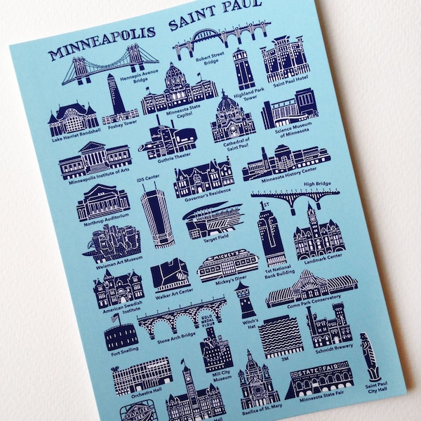 Mpls/St Paul Postcard, 6" x 4.25", Twin Cities Landmarks Postcard, Minneapolis and Saint Paul Postcard