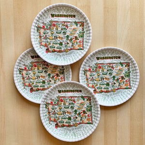 Borden Washington State, 9" melamine borden - set van 4, dinerborden Washington Map