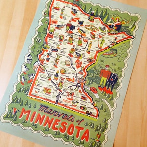 Minnesota Poster, Marvels of Minnesota Poster, Minnesota Map Poster